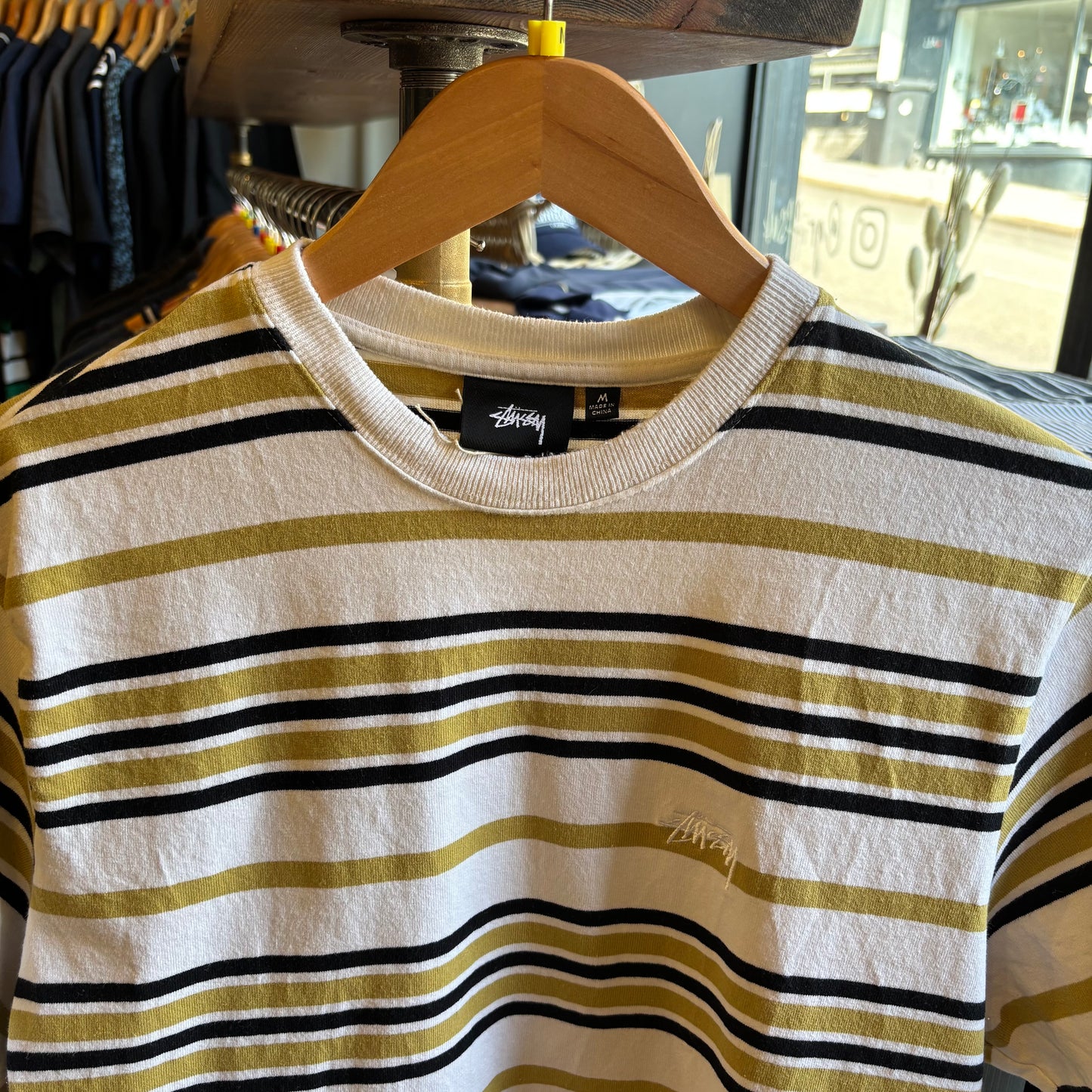 Stussy Alton Stripe Crew T-Shirt Bone (Medium)