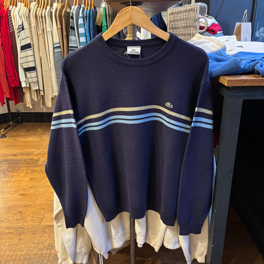 Lacoste Stripe Pullover Knit Jumper Navy (Medium)