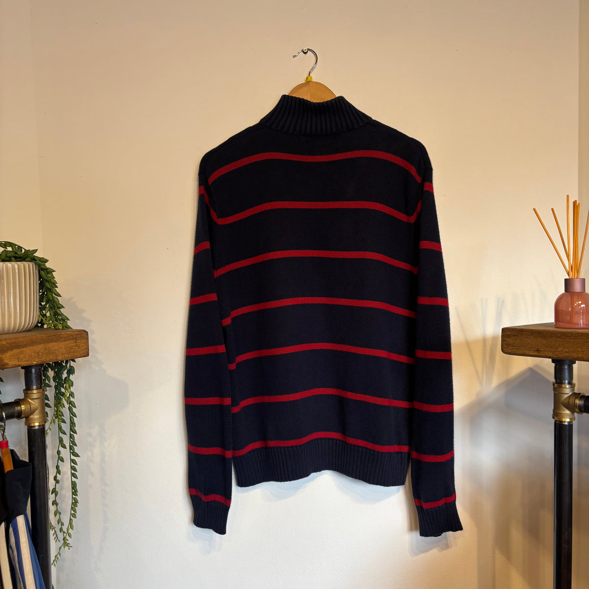 Ralph Lauren Stripe Quarter Zip Knit Jumper Navy/ Red (Medium)