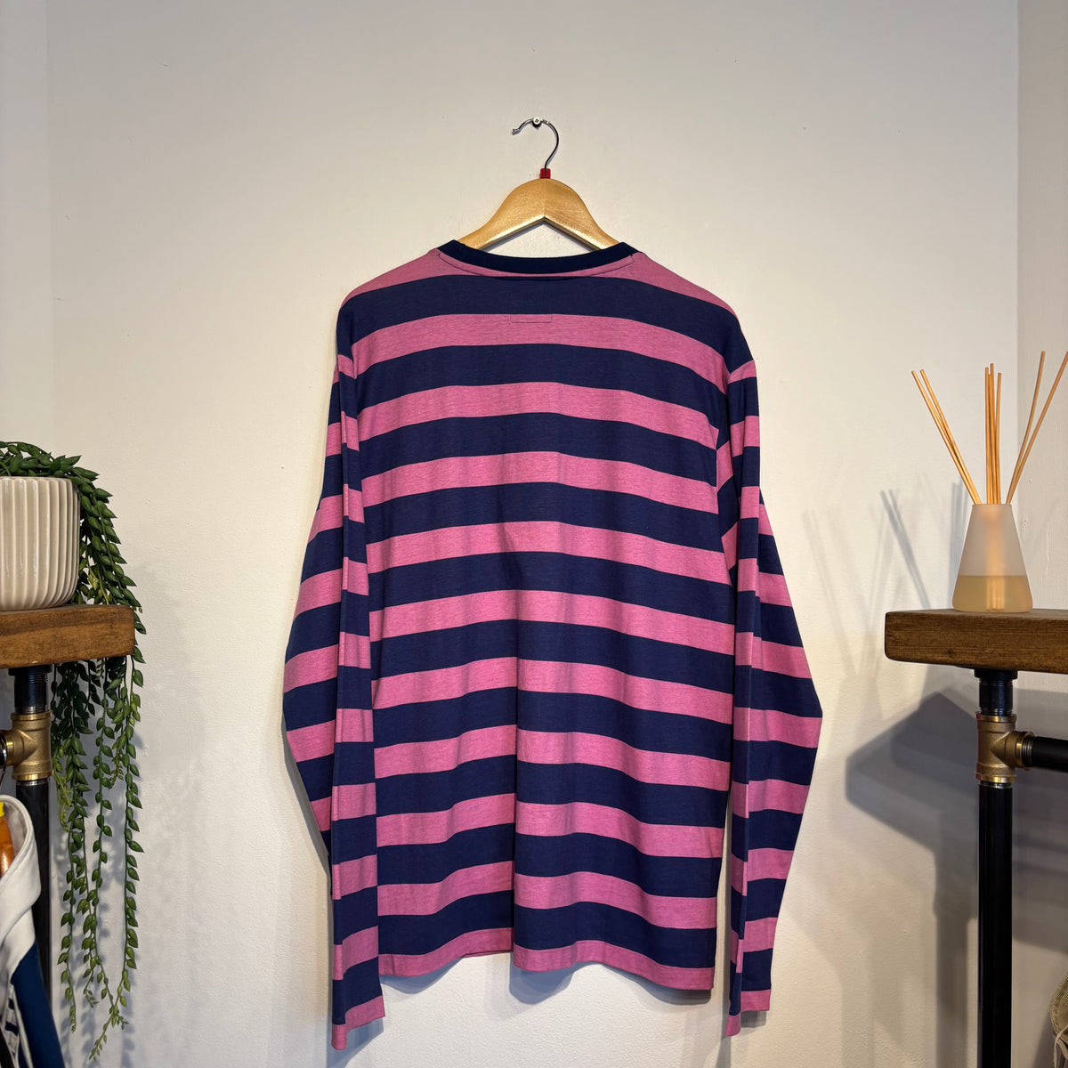 Stussy Printed Stripe Longsleeve T-Shirt Pink/ Blue (Large)