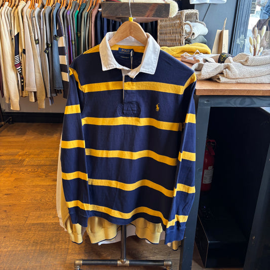 Ralph Lauren Stripe Rugby Polo Shirt Navy/ Yellow (Medium)