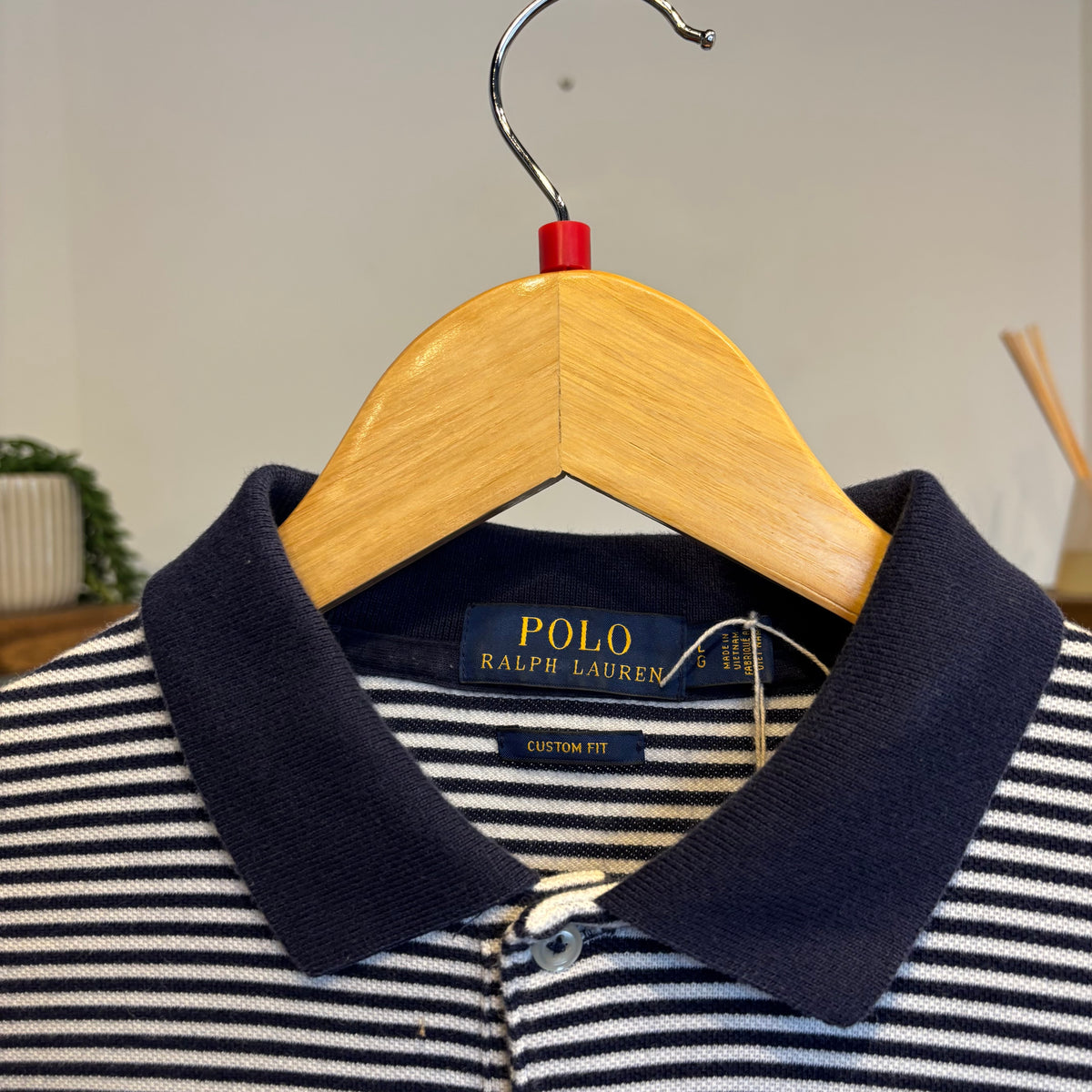 Ralph Lauren Mini Stripe Polo Shirt Navy/ White (Large)