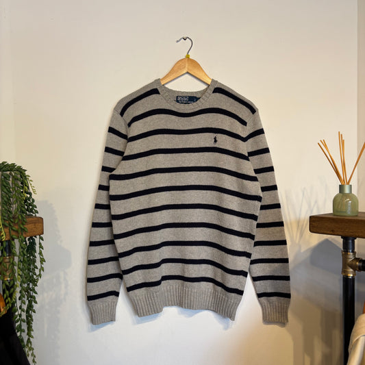 Ralph Lauren Stripe Pullover Knit Jumper Grey/ Navy (Medium)
