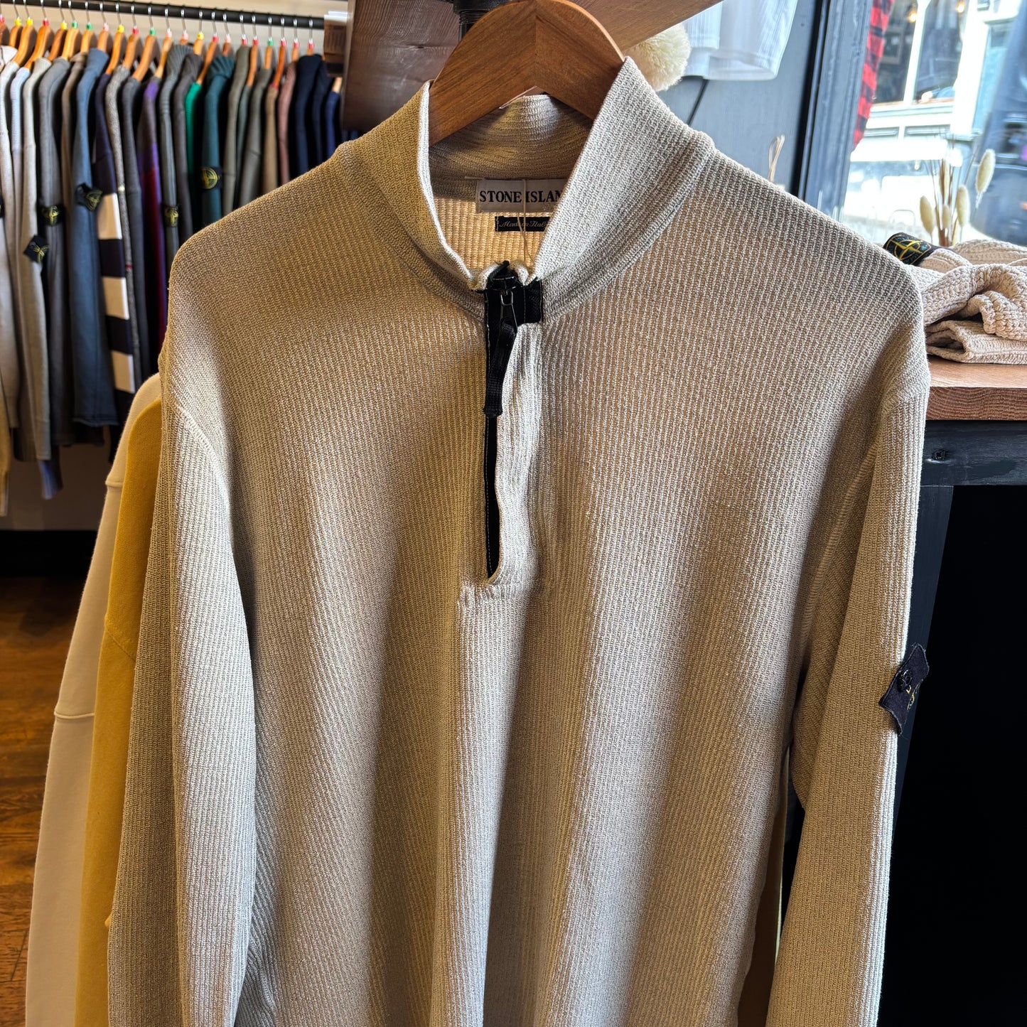 Stone Island AW03 Quarter Zip Jumper Cream (Large)