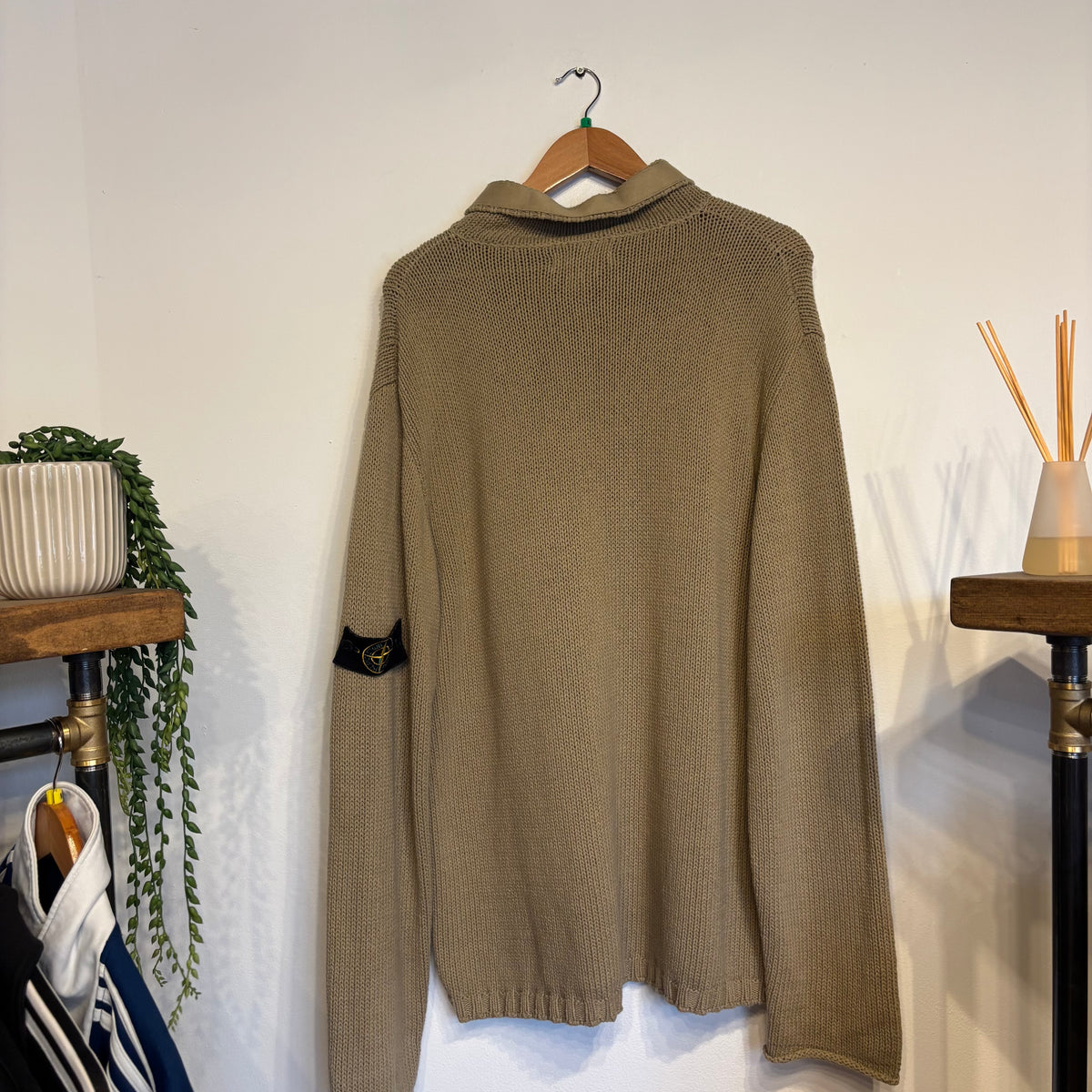 Stone Island S/S 2002 Quarter Zip Knit Jumper Beige (XL)