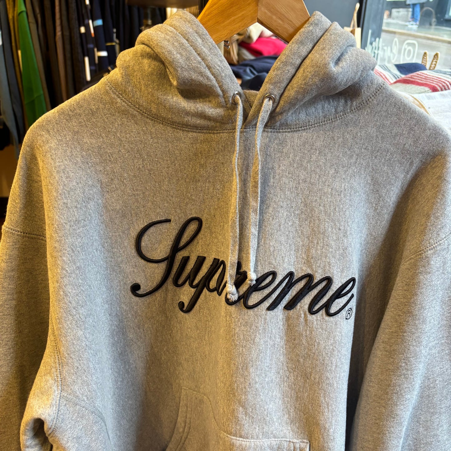 Supreme FW23 Raised Script Hoodie Grey (Large)