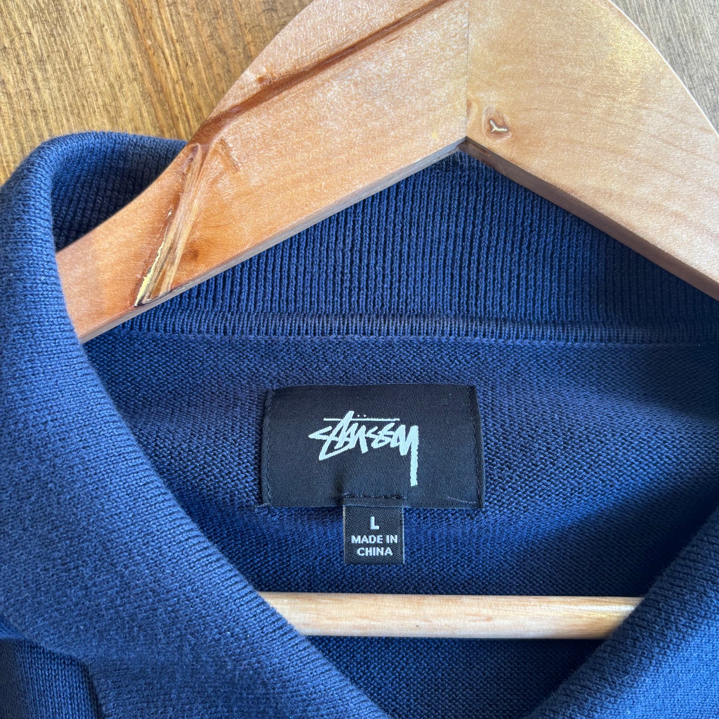 Stussy Cody Stripe Longsleeve Polo Sweater Navy (Large)