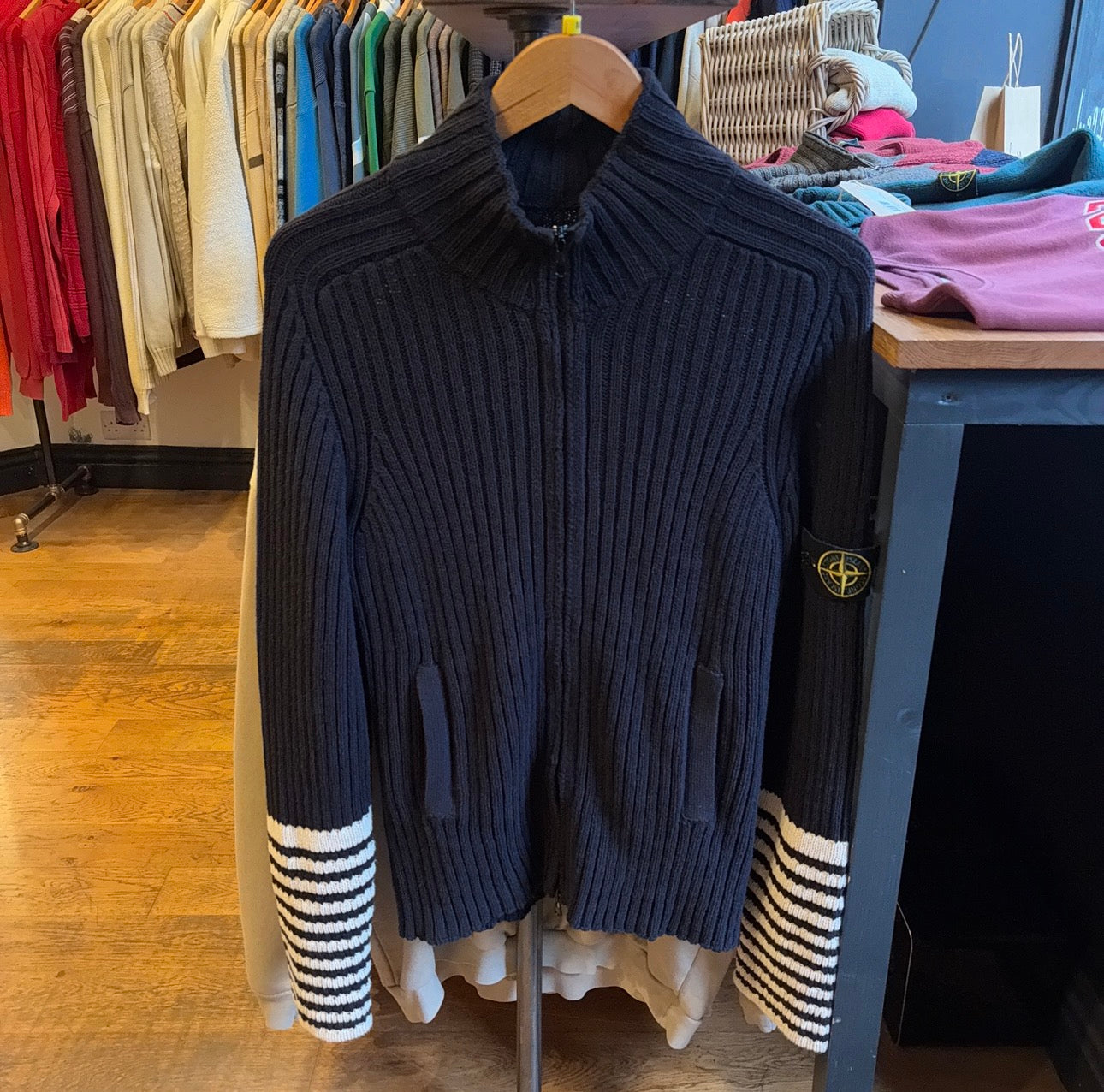 Stone Island SS06 Full Zip Knit Navy/ Cream (Medium)