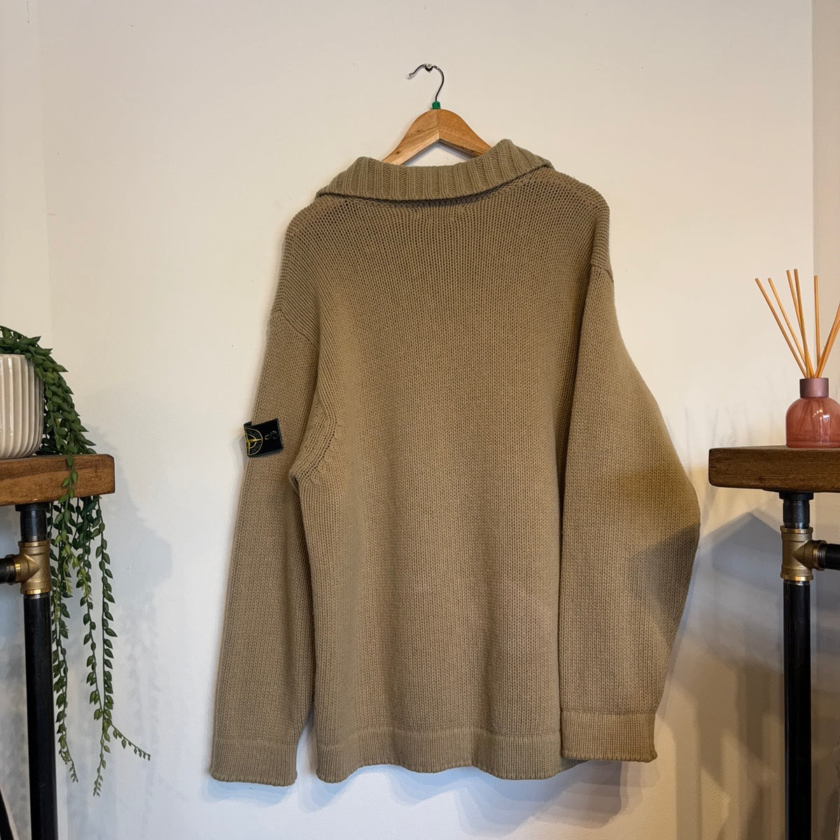 Stone Island A/W 1997 Chunky Polo Knit Jumper Beige (XL)