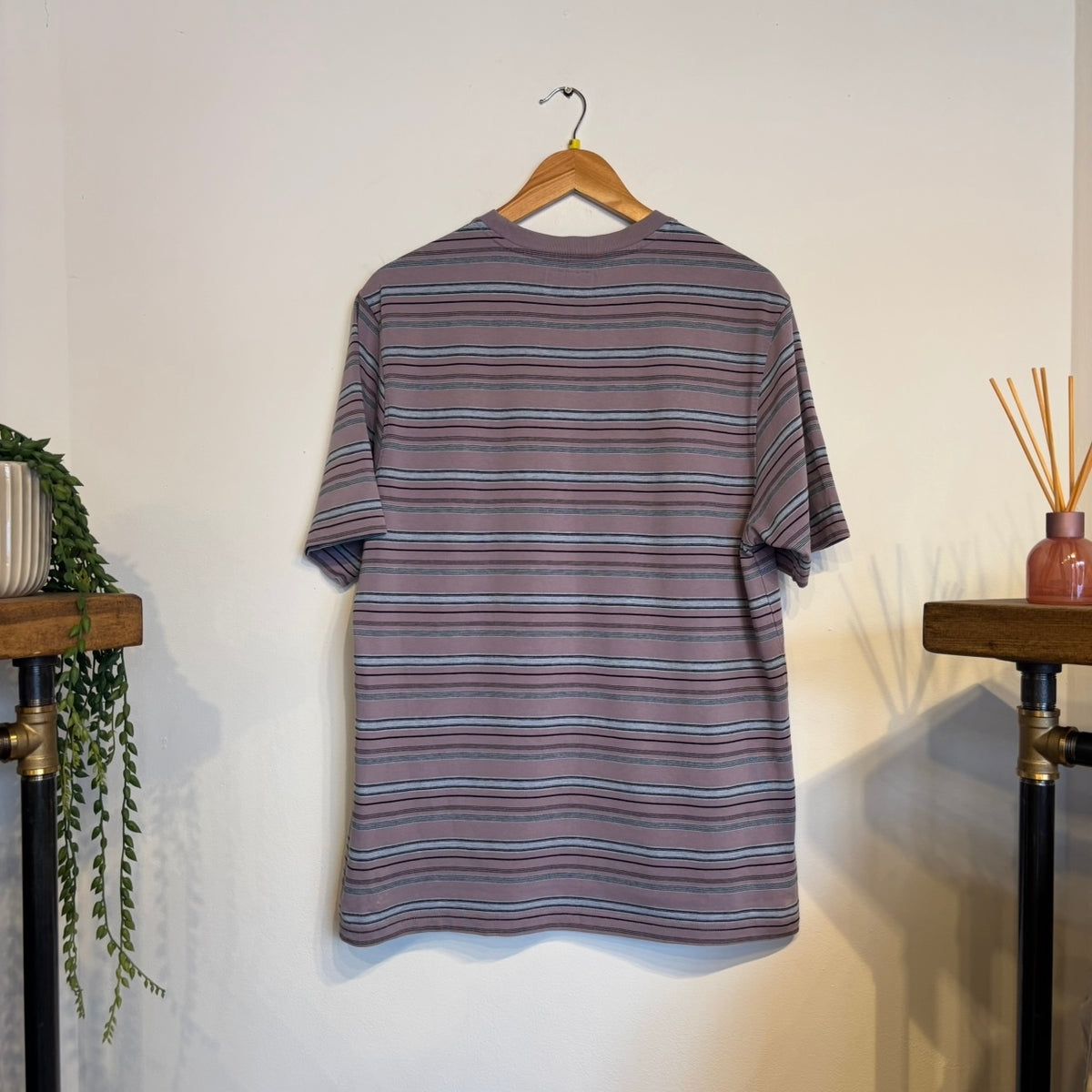 Stussy Heather Stripe Crew T-Shirt Lavender (Medium)
