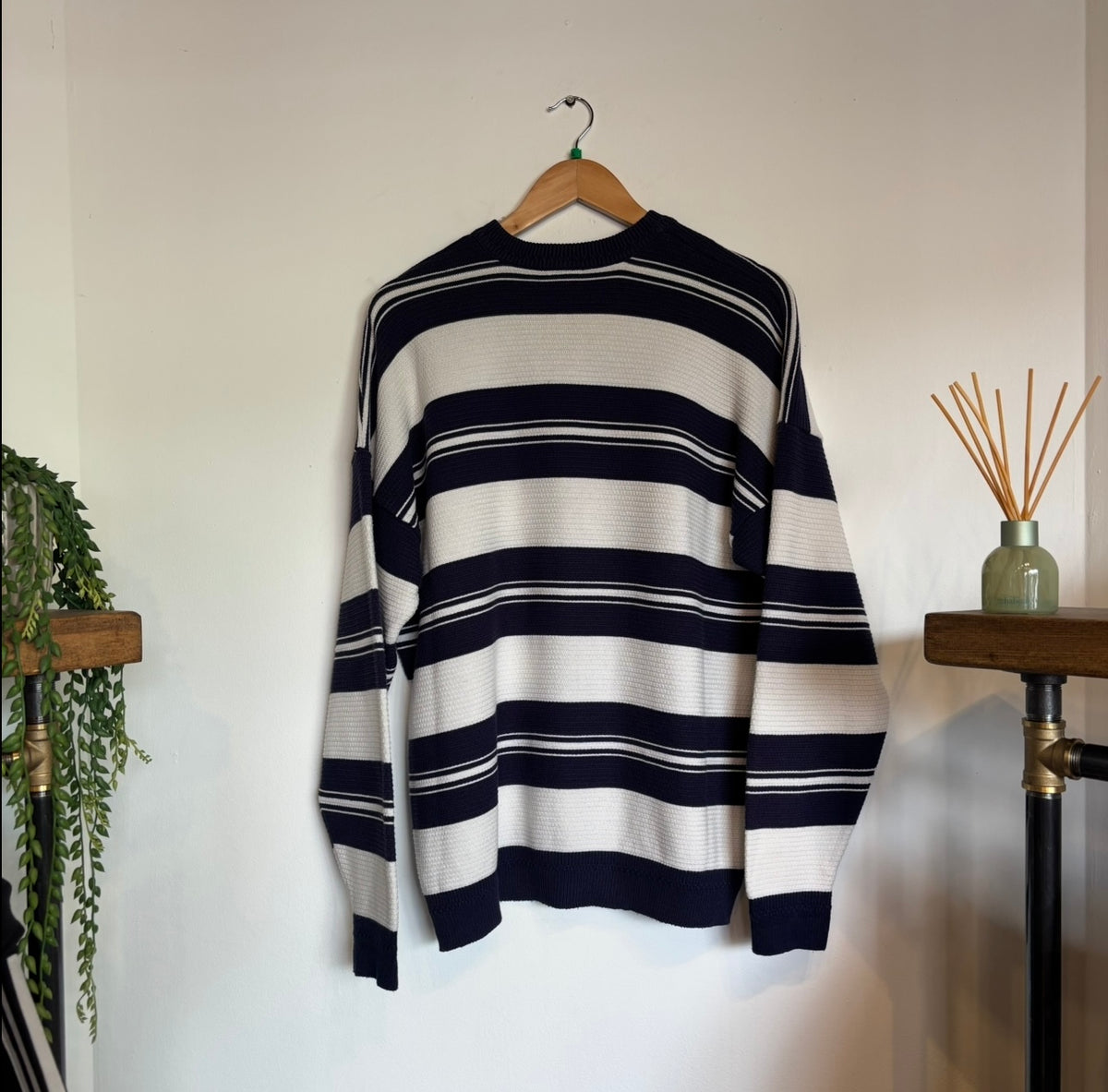 Lacoste Stripe Pullover Knit Jumper White/ Navy (XL)