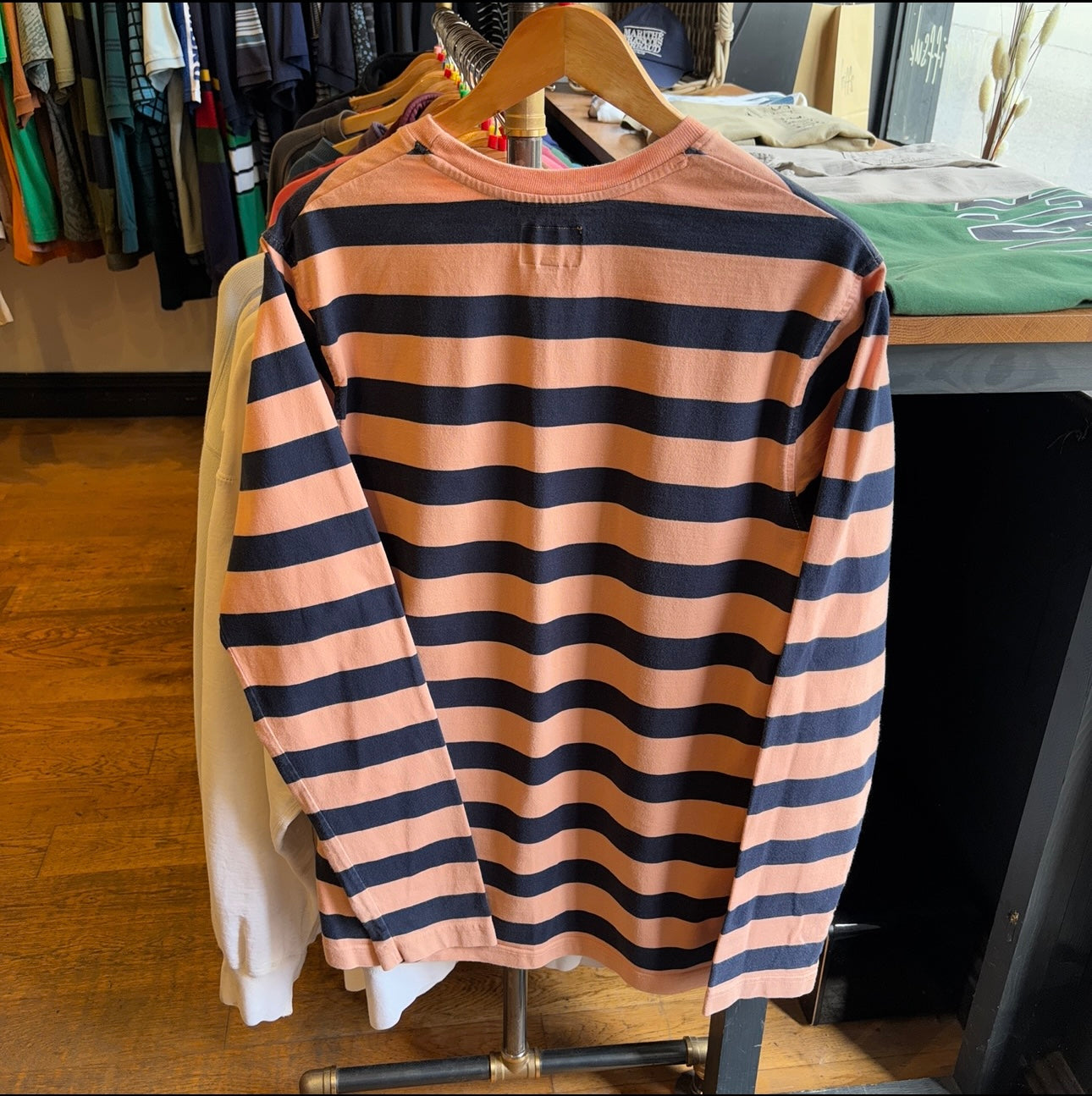 Stussy Malcolm Stripe Longsleeve T-Shirt Apricot/ Navy (Large)