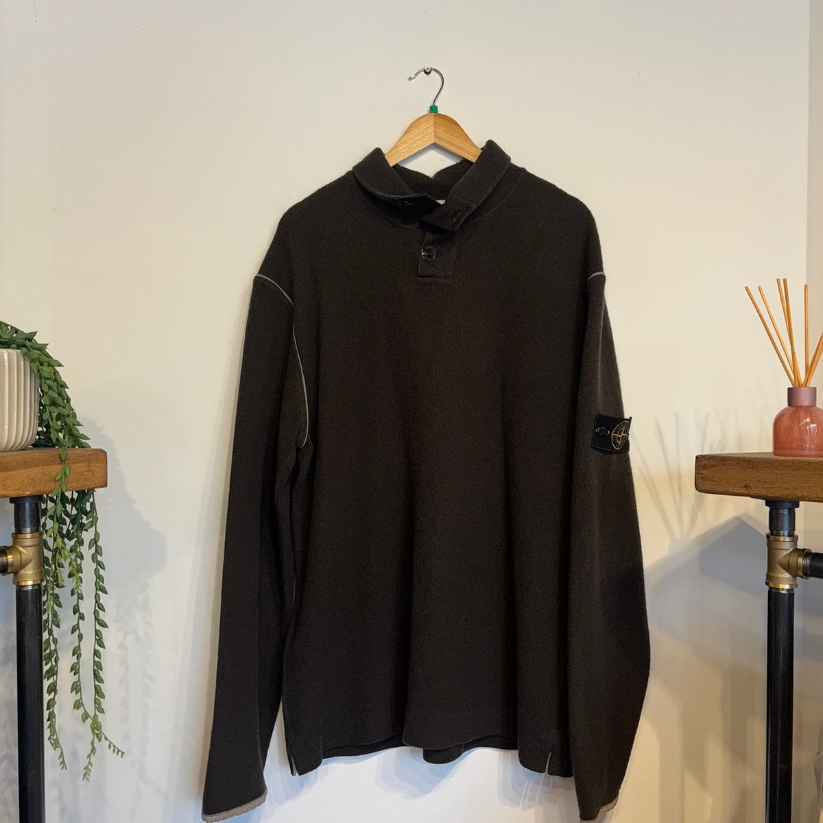 Stone Island A/W 2002 Quarter Button Jumper Brown (XL)
