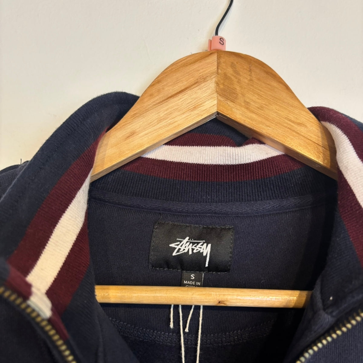 Stussy Contrast Rib Mock Neck Quarter Zip Navy (Small)
