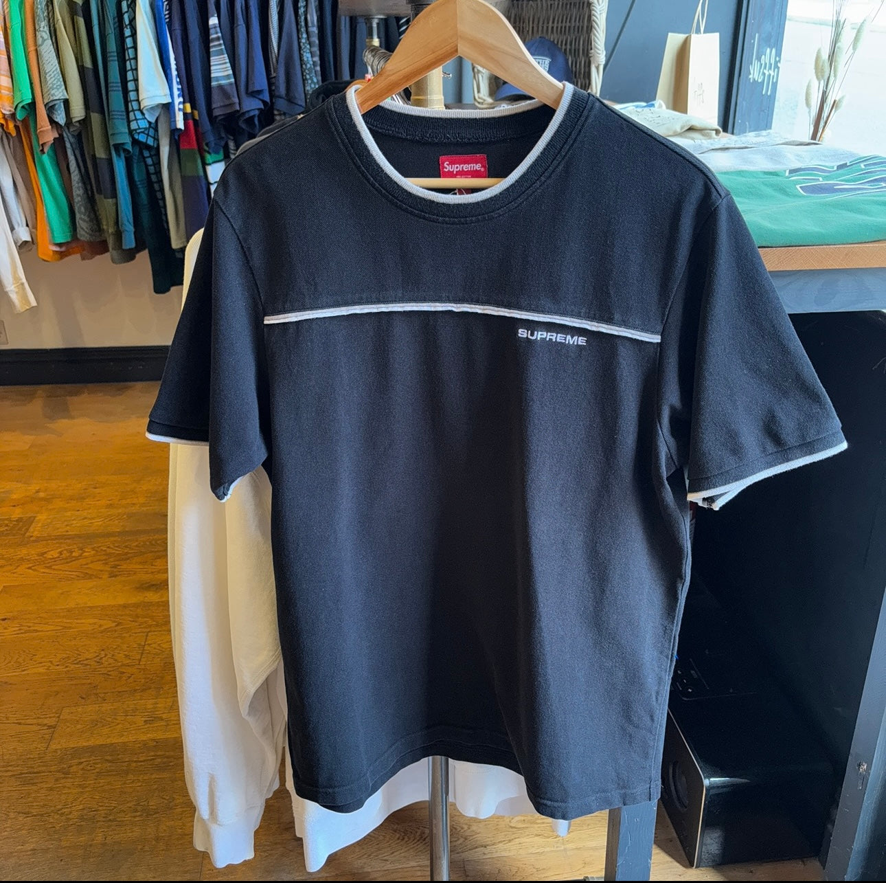 Supreme SS18 Contrast Yoke Pique T-Shirt Black (Medium)