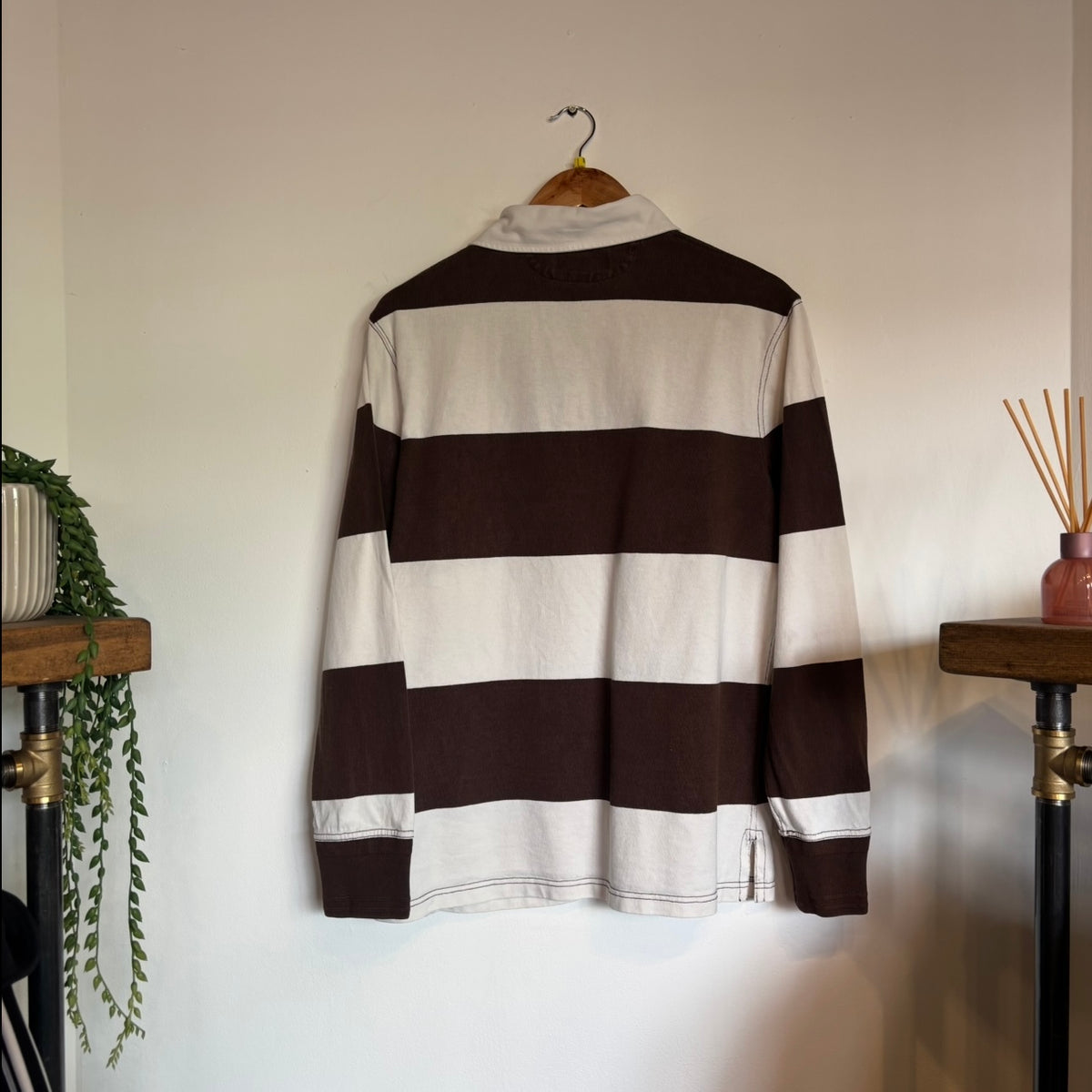 Ralph Lauren Longsleeve Rugby Polo Shirt Brown/ White (Medium)