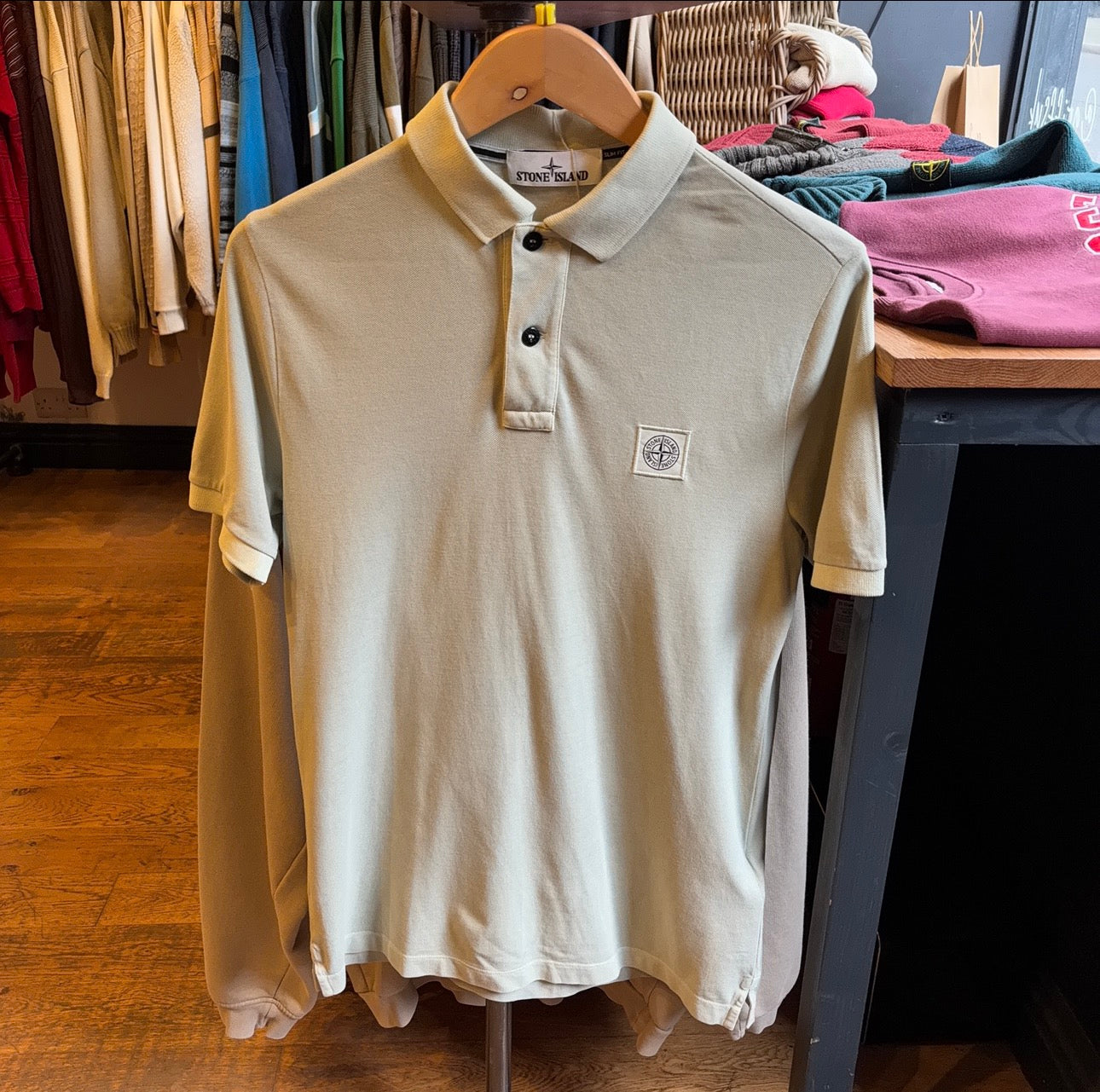 Stone Island SS21 Compass Polo Shirt Beige (Medium)