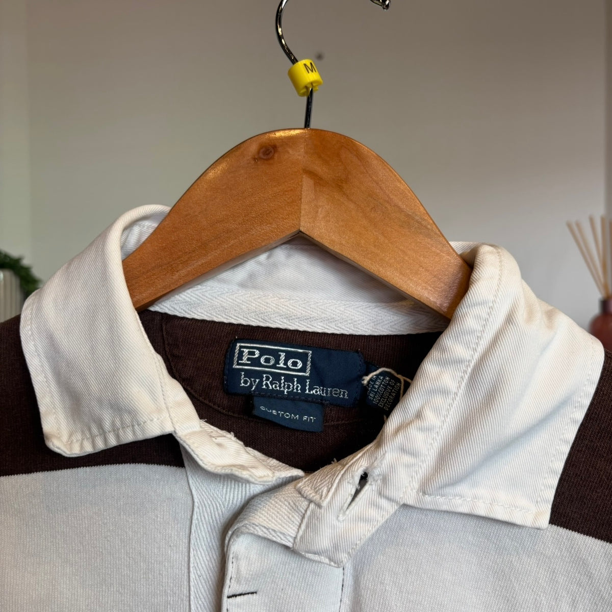 Ralph Lauren Longsleeve Rugby Polo Shirt Brown/ White (Medium)