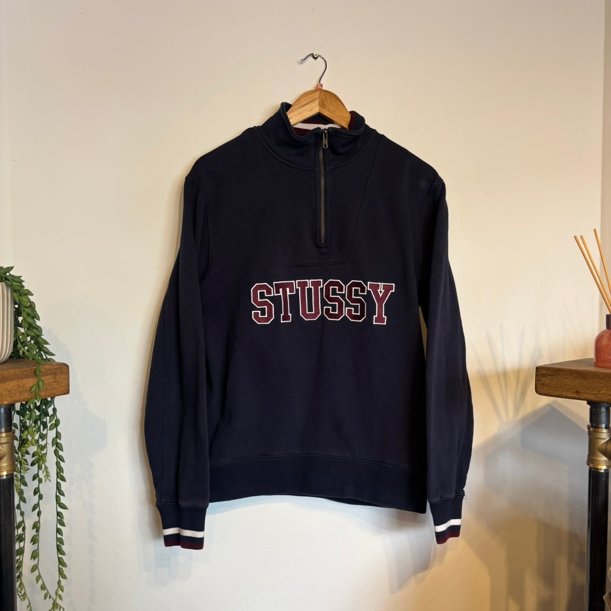 Stussy Contrast Rib Mock Neck Quarter Zip Navy (Small)