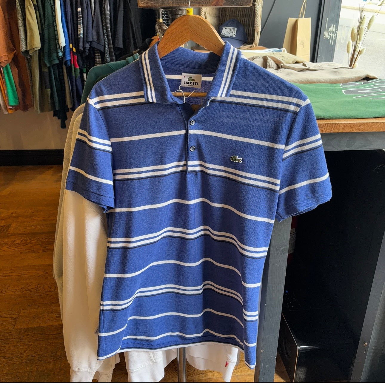Lacoste Stripe Polo Shirt Blue (Medium)