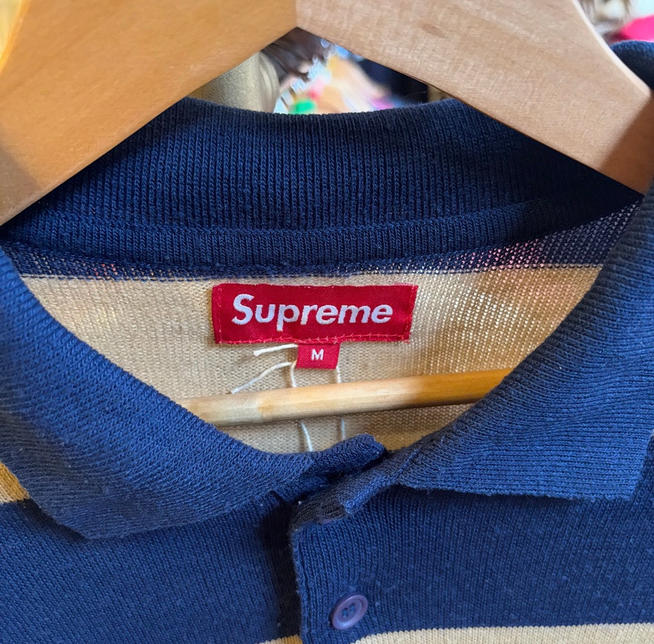 Supreme FW11 Striped Polo Sweater Navy/ Beige (Medium)