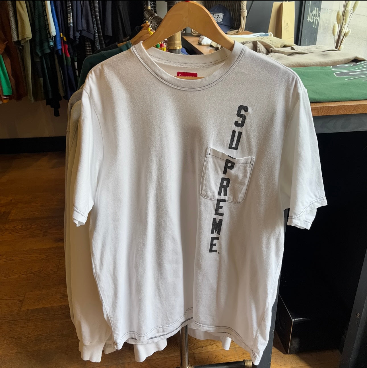 Supreme SS20 Contrast Stitch Pocket T-Shirt White (Large)