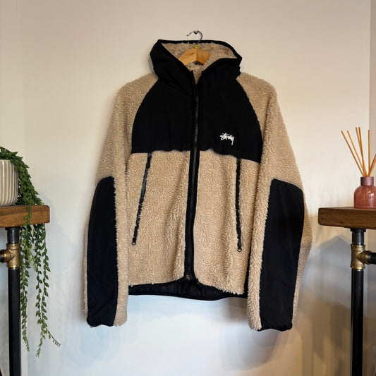 Stussy Panelled Sherpa Hooded Jacket Beige (Medium)