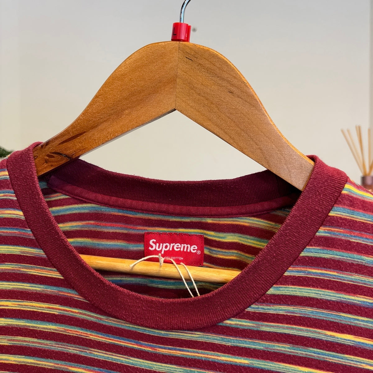 Supreme SS18 Static Stripe T-Shirt Burgundy (Large)