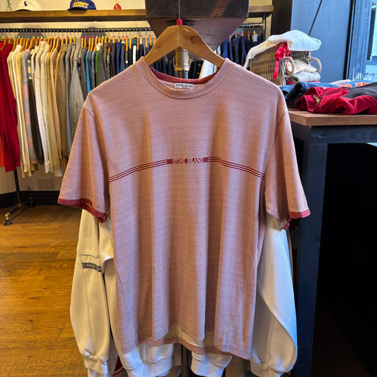 Stone Island 2004 S/S Striped T-Shirt Red (Medium)