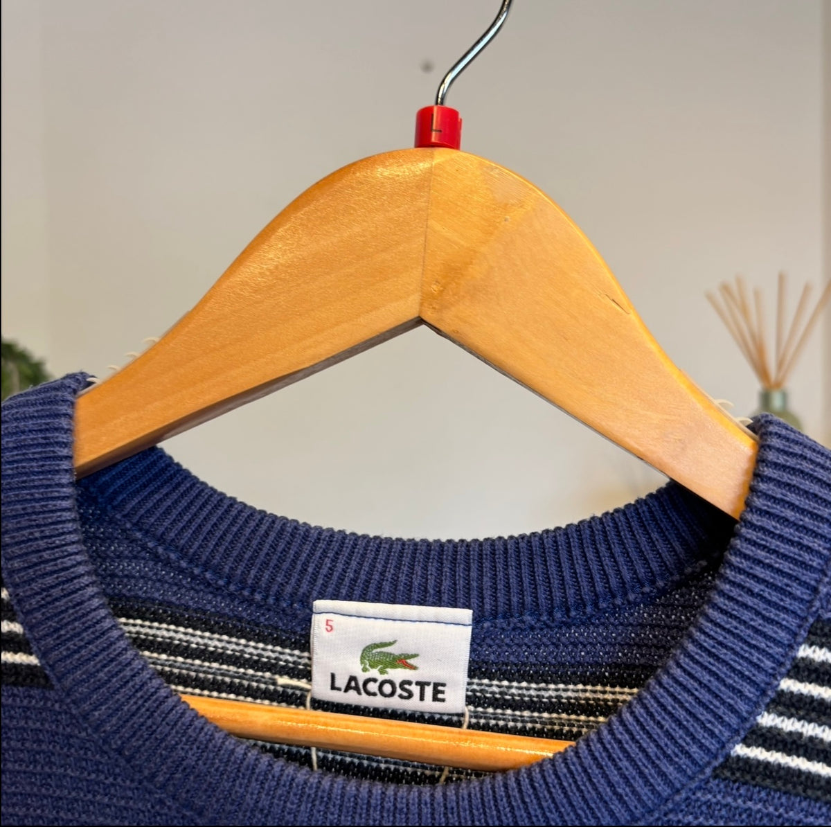 Lacoste Stripe Pullover Knit Jumper Blue (Large)