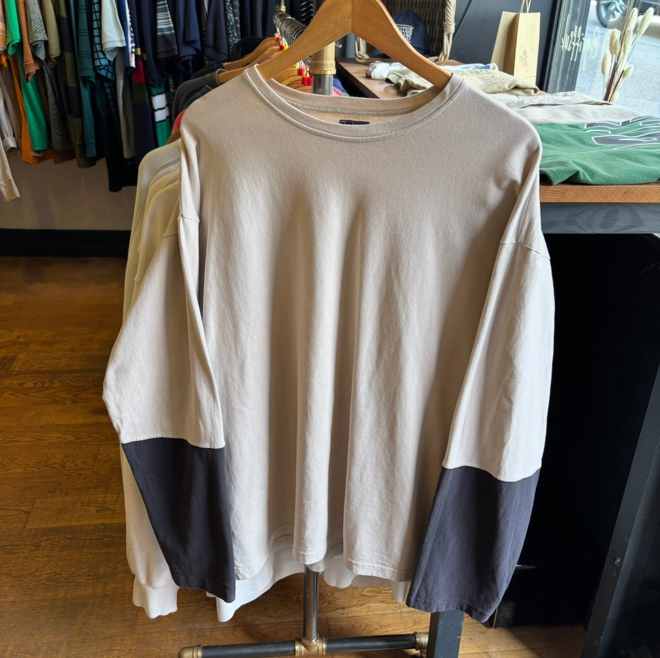Armani Jeans Two Tone Longsleeve T-Shirt Cream/ Black (Large)