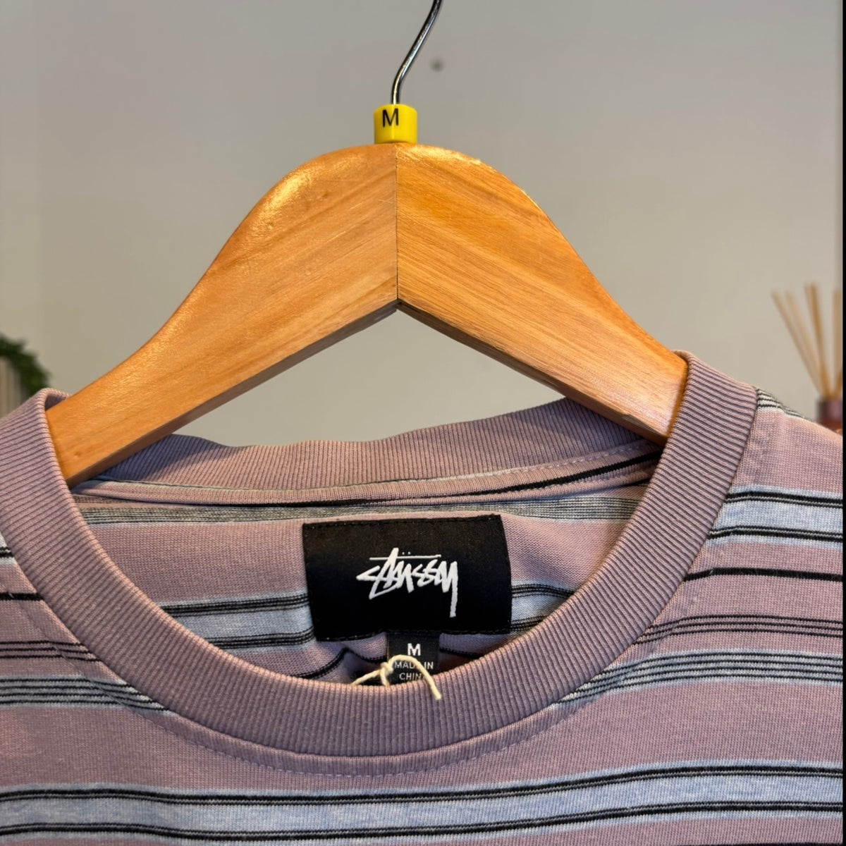 Stussy Heather Stripe Crew T-Shirt Lavender (Medium)