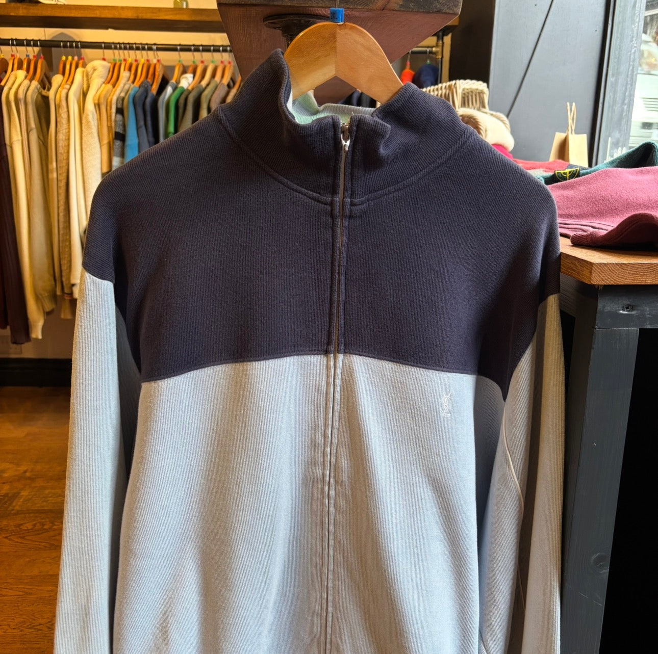Yves Saint Laurent Full Zip Jumper Light Blue/ Navy (XXL)