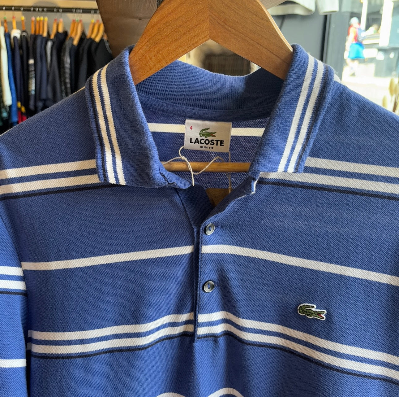 Lacoste Stripe Polo Shirt Blue (Medium)