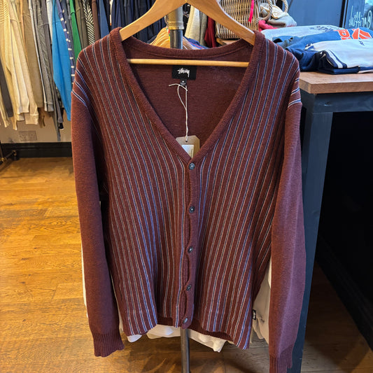 Stussy Stripe Cardigan Burgundy (Medium)