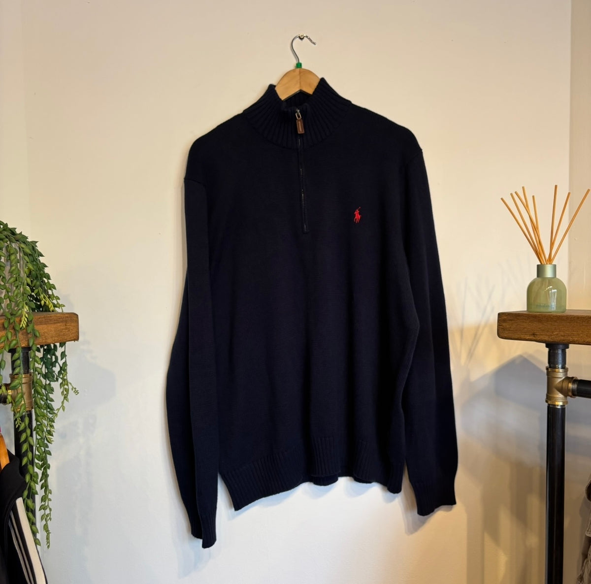 Ralph Lauren Quarter Zip Pullover Knit Jumper Navy (XL)