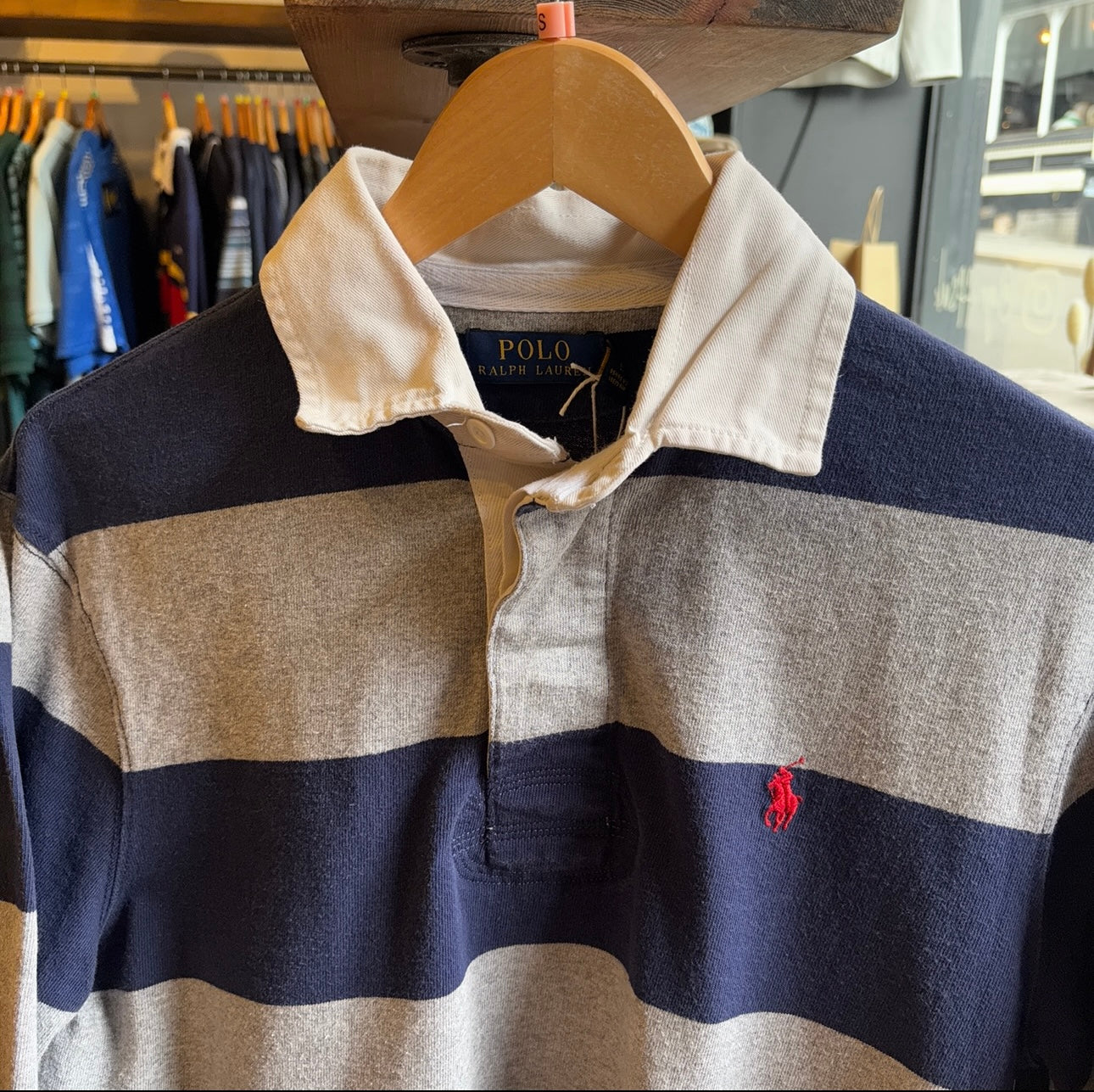 Ralph Lauren Longsleeve Rugby Polo Shirt Grey/ Navy (Small)