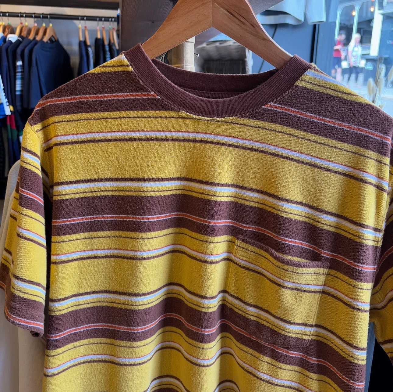 Beams Plus Pocket Striped T-Shirt Yellow (Medium)