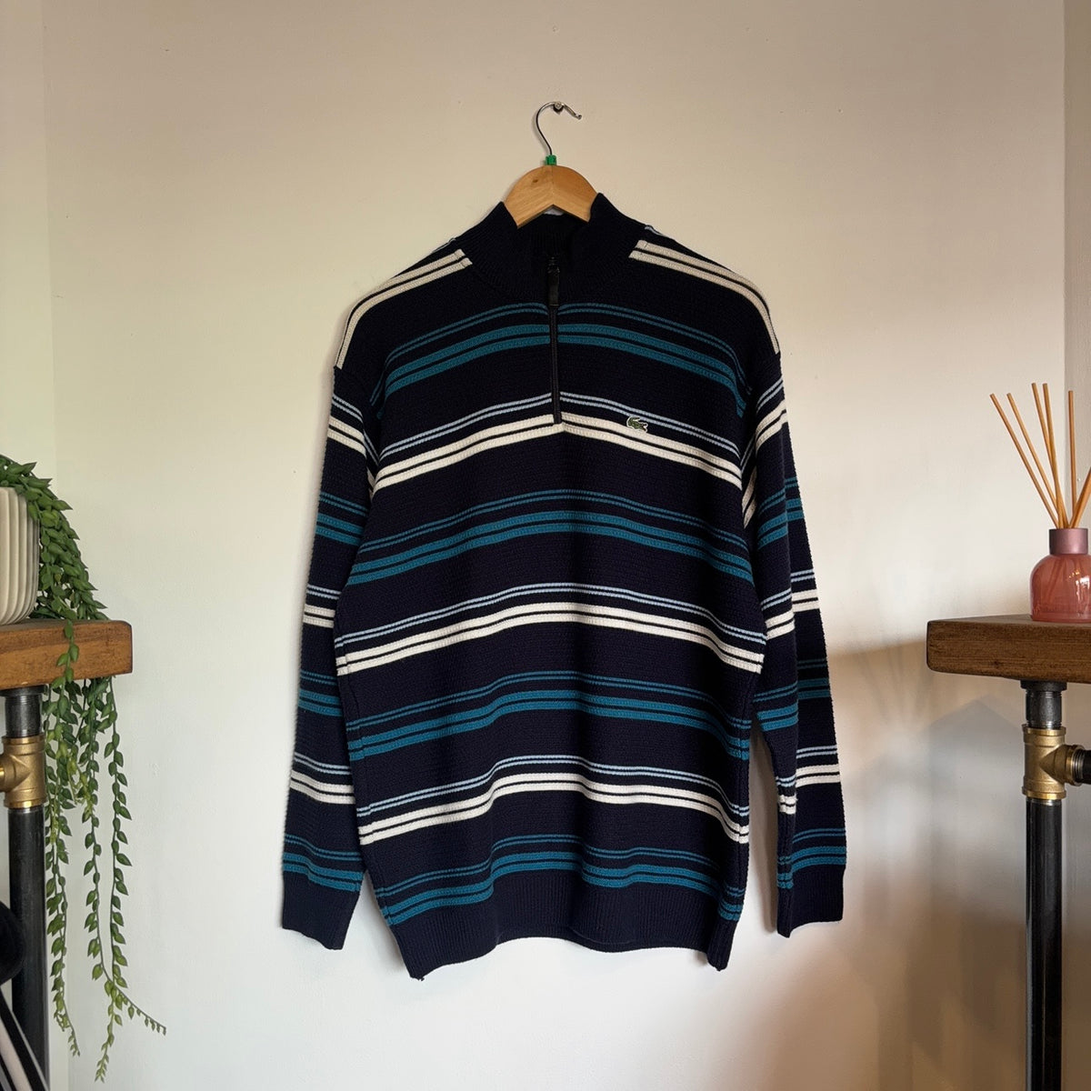 Lacoste Stripe Quarter Zip Knit Jumper Navy (XL)