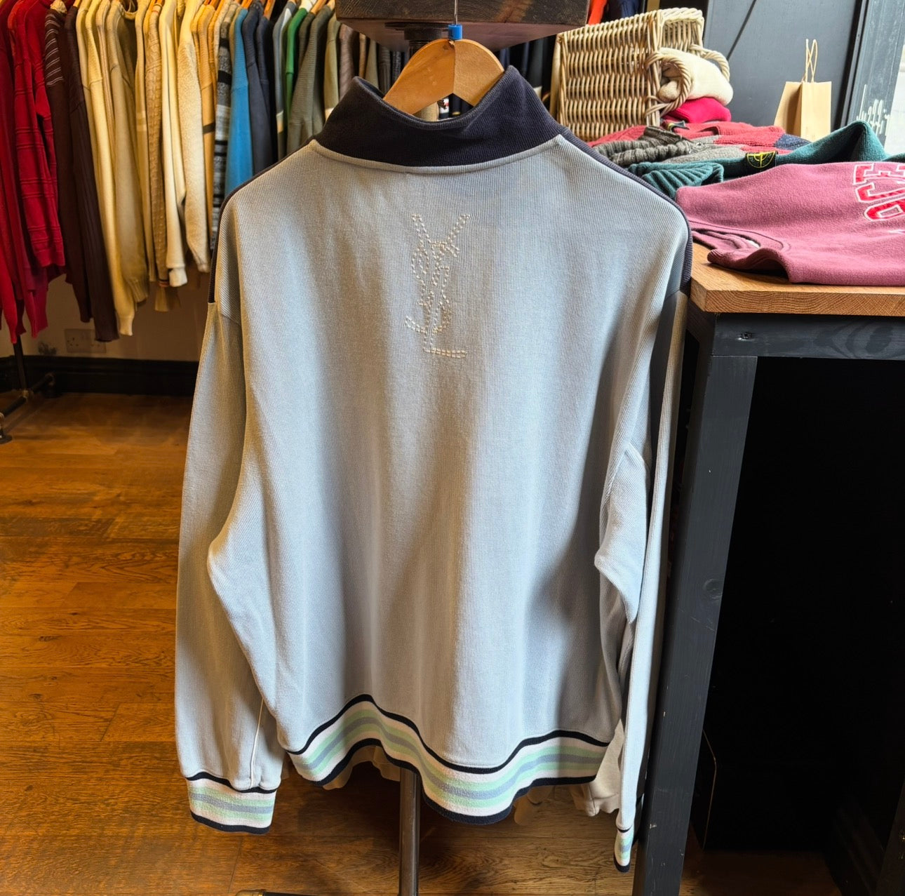 Yves Saint Laurent Full Zip Jumper Light Blue/ Navy (XXL)