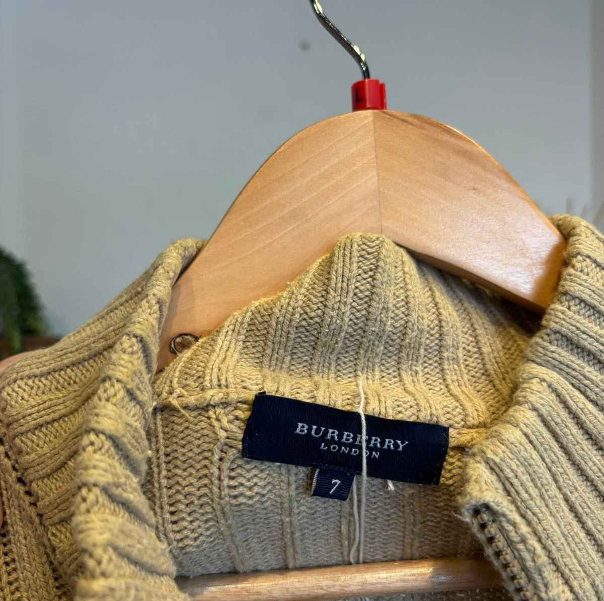 Burberry London Full Zip Rib Knit Jumper Beige (Large)