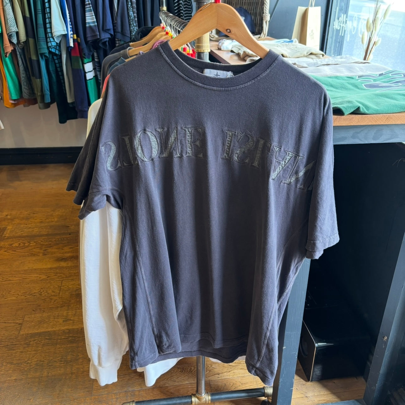 Stone Island Mirror Spellout Logo T-Shirt Black (Large)