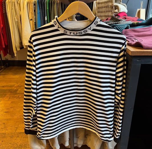 Stussy Striped Jaquard Logo Longsleeve T-Shirt Black/ White (Small)