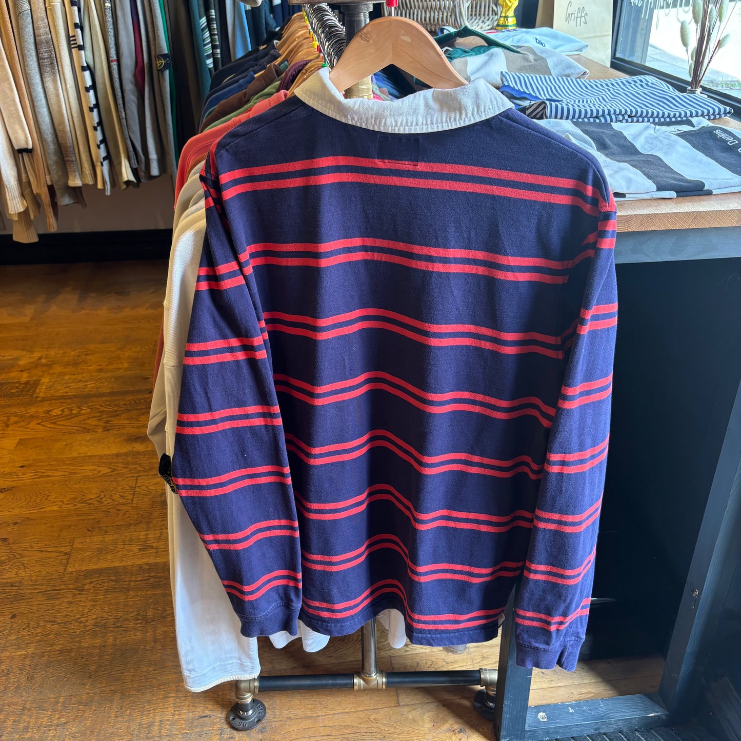 Stussy Desmond Stripe Rugby Polo Shirt Navy (Large)