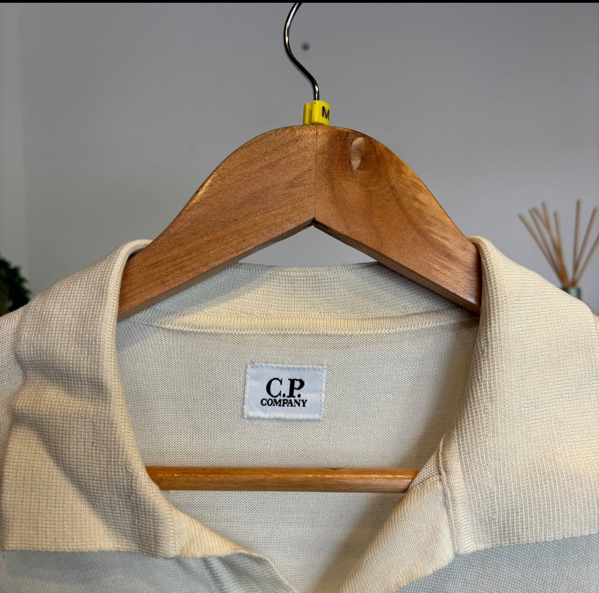 CP Company Pocket Thin Knit Polo Shirt Cream (Medium)