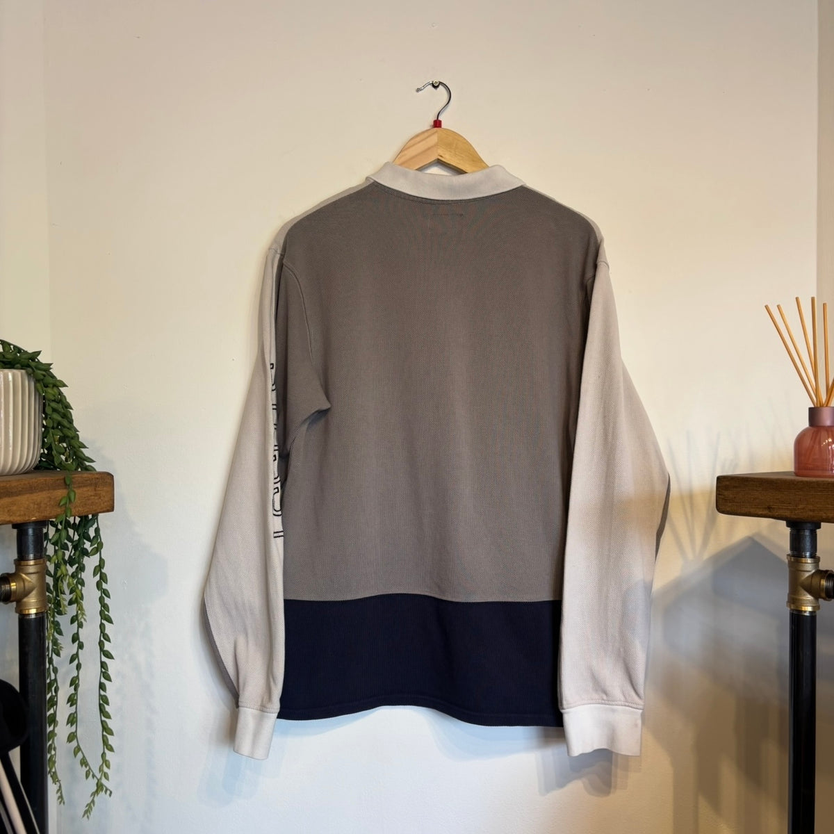 Stussy Panel Longsleeve Polo Shirt Grey/ Navvy (Large)