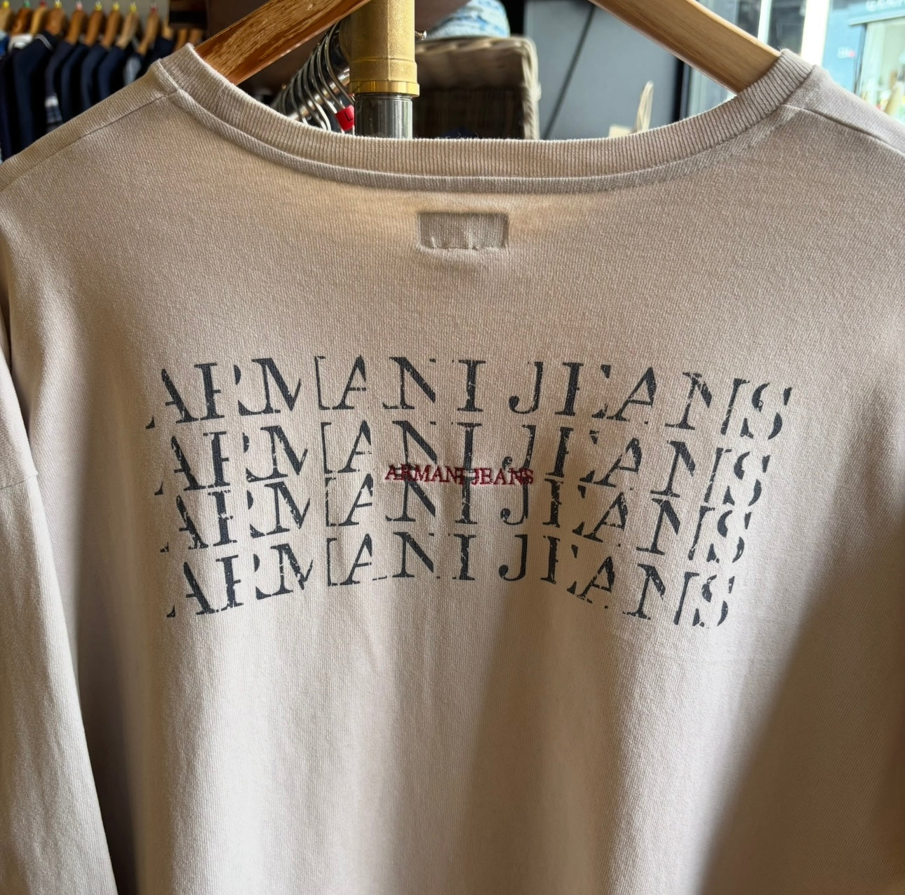 Armani Jeans Two Tone Longsleeve T-Shirt Cream/ Black (Large)