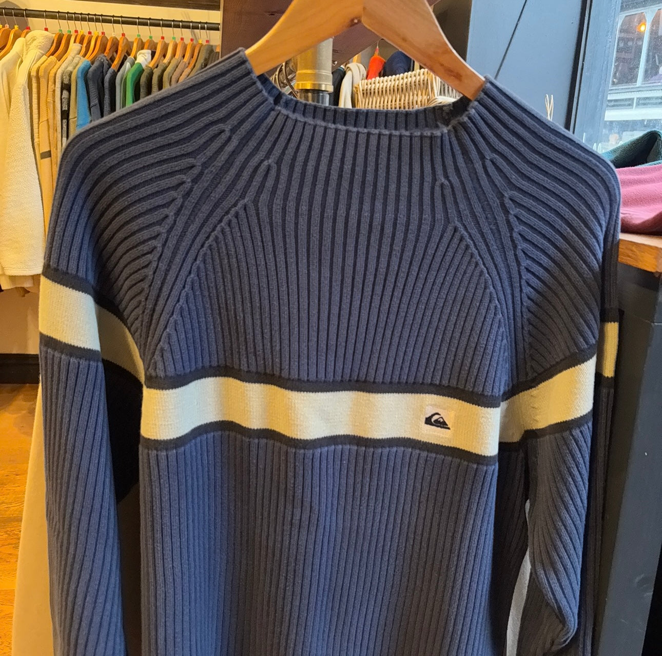 Quiksilver Pullover Ribbed Knit Jumper Blue (Large)
