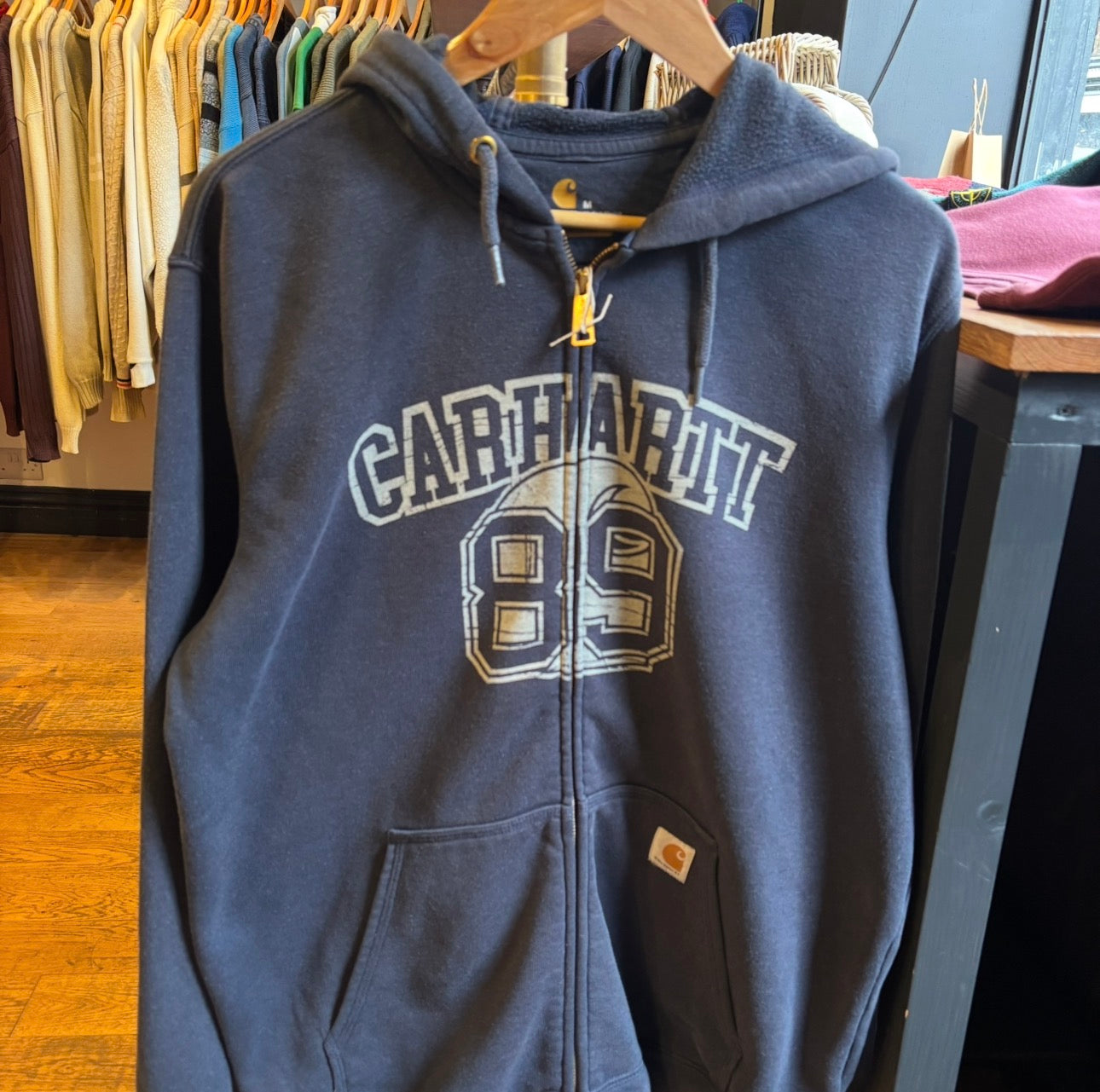 Carhartt Pocket Logo Zip Up Hoodie Navy (Medium)