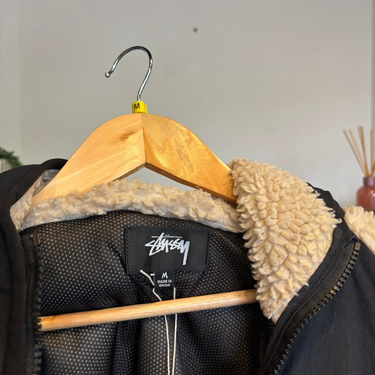 Stussy Panelled Sherpa Hooded Jacket Beige (Medium)